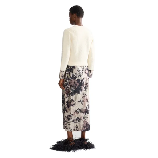Erdem Floral Textured Satin Pencil Midi Skirt, view 2