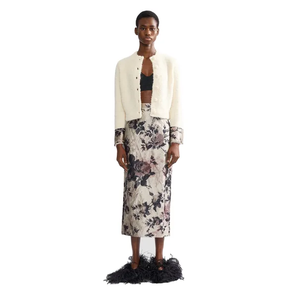 Erdem Floral Textured Satin Pencil Midi Skirt, view 4