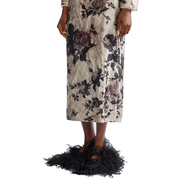 Erdem Floral Textured Satin Pencil Midi Skirt, view 5