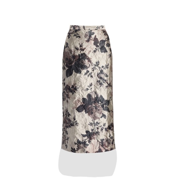 Erdem Floral Textured Satin Pencil Midi Skirt