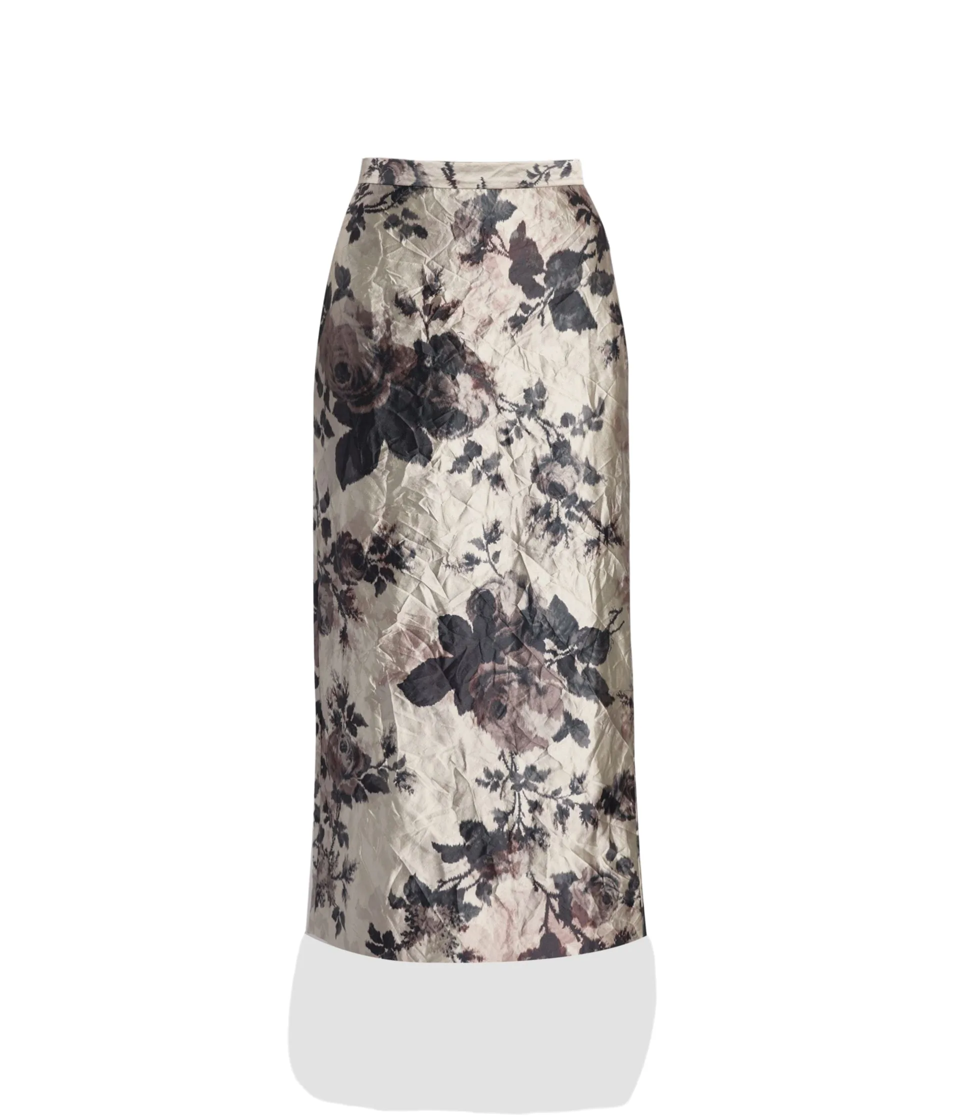 Floral Textured Satin Pencil Midi Skirt