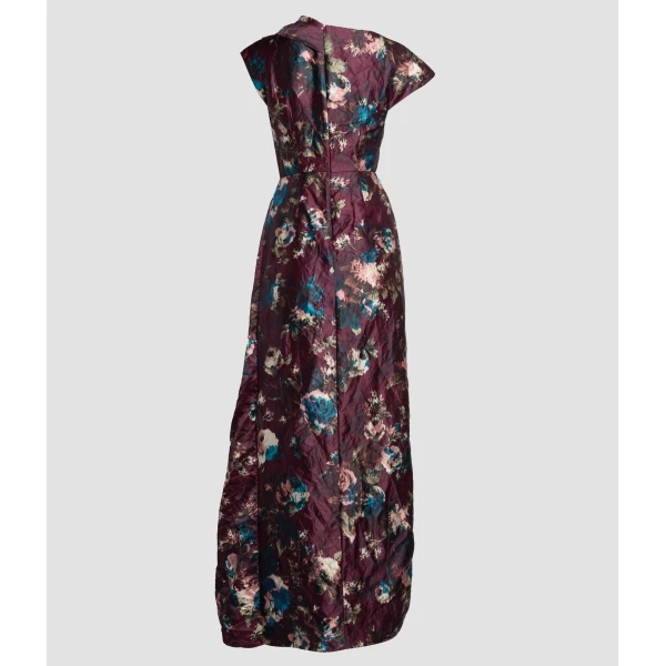 Erdem Floral Textured Satin Short Sleeve Draped Gown, view 2