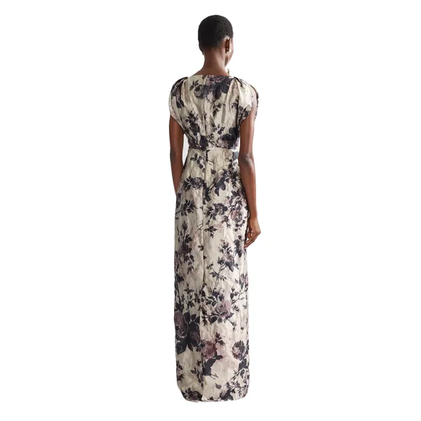 Erdem Floral Textured Satin Short Sleeve Gown, view 3