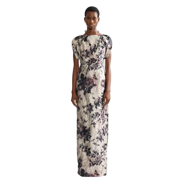 Erdem Floral Textured Satin Short Sleeve Gown, view 4