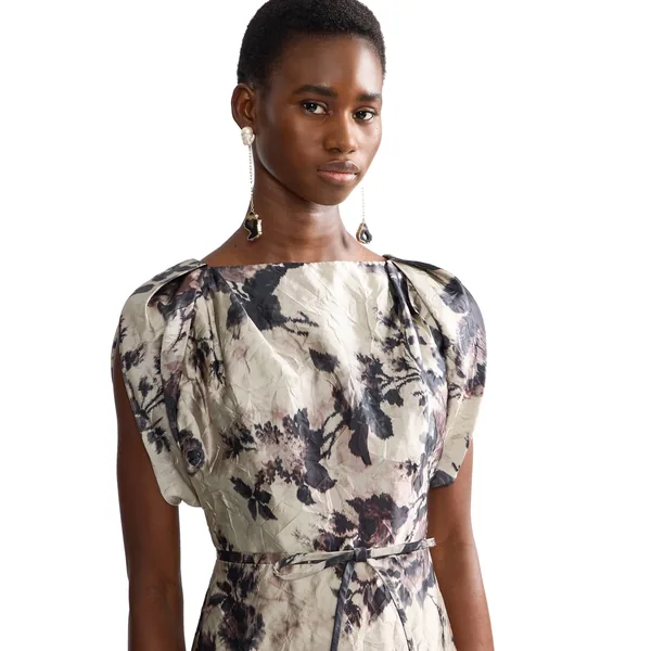 Erdem Floral Textured Satin Short Sleeve Gown, view 5