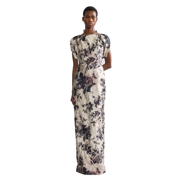 Erdem Floral Textured Satin Short Sleeve Gown, view 6