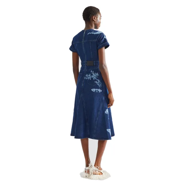 Erdem Indigo Denim Short Sleeve Midi Dress, view 3