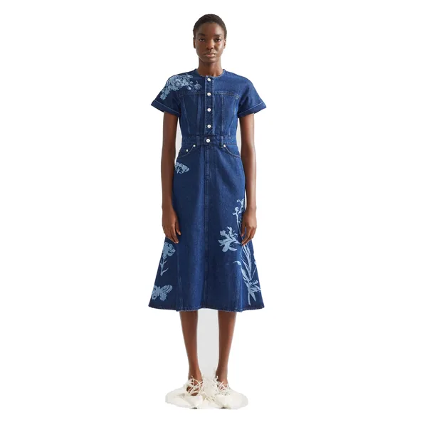 Erdem Indigo Denim Short Sleeve Midi Dress, view 4