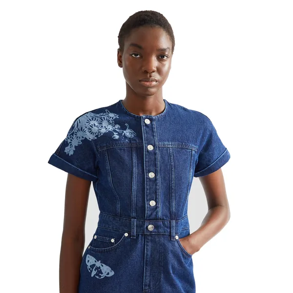 Erdem Indigo Denim Short Sleeve Midi Dress, view 5