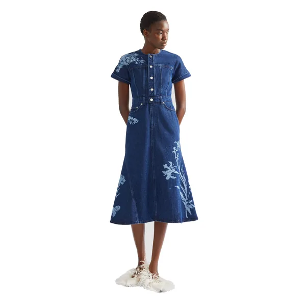 Erdem Indigo Denim Short Sleeve Midi Dress, view 6