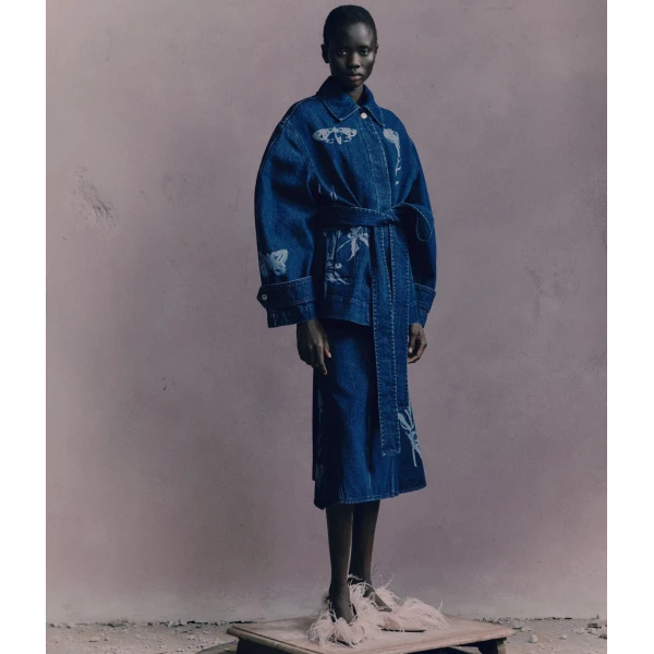 Erdem Indigo Denim Short Sleeve Midi Dress, view 7