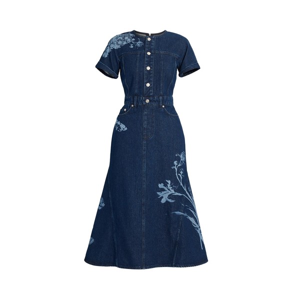 Erdem Indigo Denim Short Sleeve Midi Dress