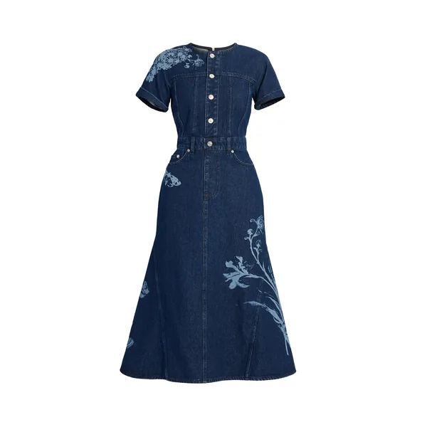 Erdem Indigo Denim Short Sleeve Midi Dress