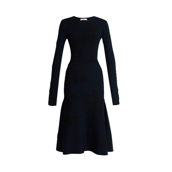 Erdem Jacquard Long Sleeve Midi Knit Dress