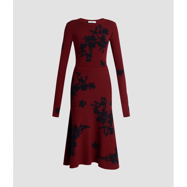 Erdem Jacquard Long Sleeve Midi Knit Dress