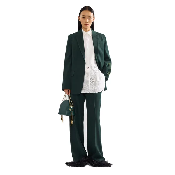 Erdem Pleatable Wool Single Breasted Blazer, view 6