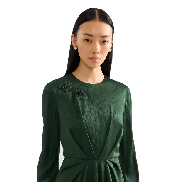 Erdem Satin Seersucker Draped Midi Dress, view 4
