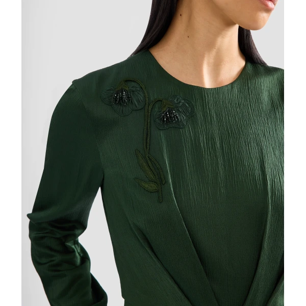 Erdem Satin Seersucker Draped Midi Dress, view 5