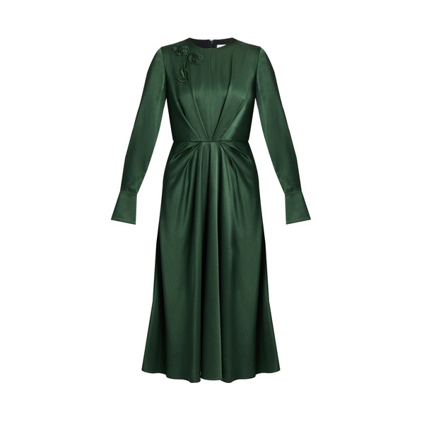 Erdem Satin Seersucker Draped Midi Dress