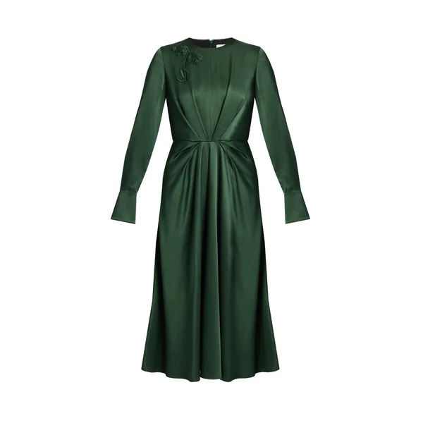 Erdem Satin Seersucker Draped Midi Dress