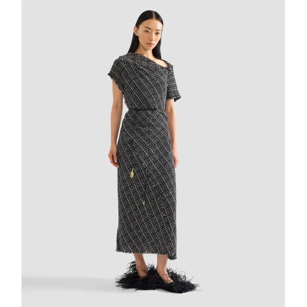 Erdem Tweed Asymmetric Midi Dress, view 6
