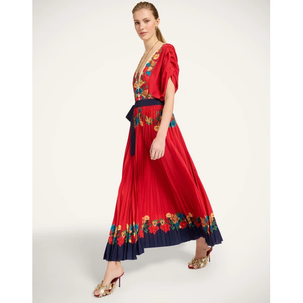 La Double J Accordion Dress in Princess Peony Placée Red, view 2