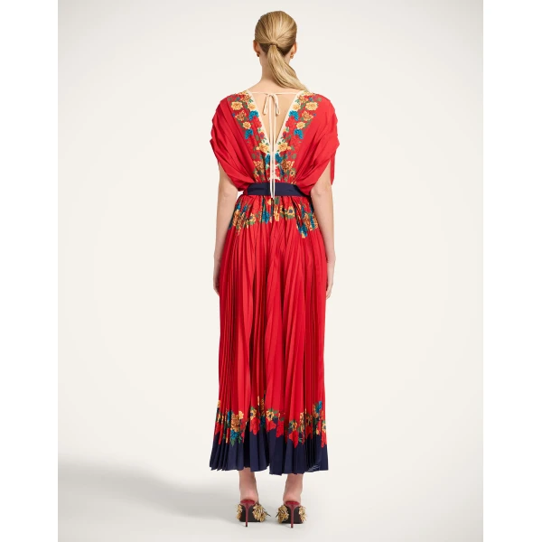 La Double J Accordion Dress in Princess Peony Placée Red, view 3