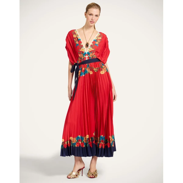 La Double J Accordion Dress in Princess Peony Placée Red, view 4