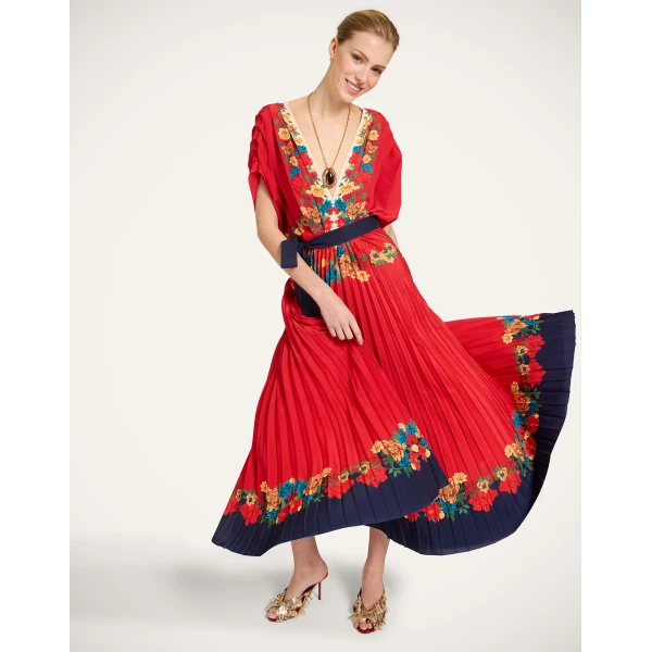 La Double J Accordion Dress in Princess Peony Placée Red, view 6