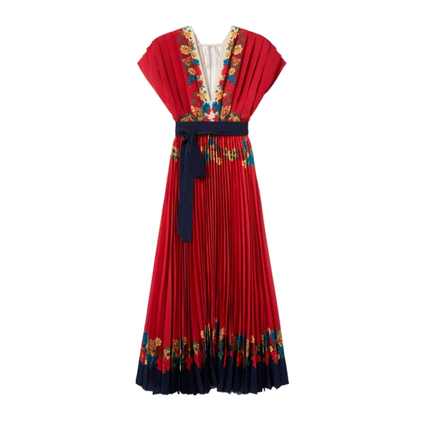 La Double J Accordion Dress in Princess Peony Placée Red