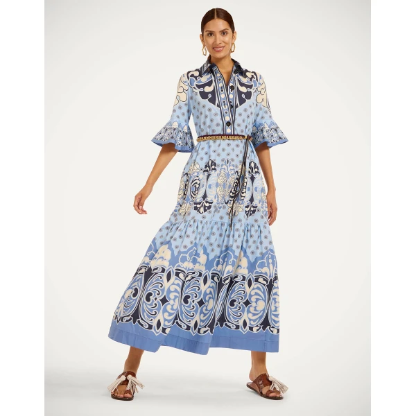 La Double J Artemis Dress in Cocoon Placée Blue, view 2