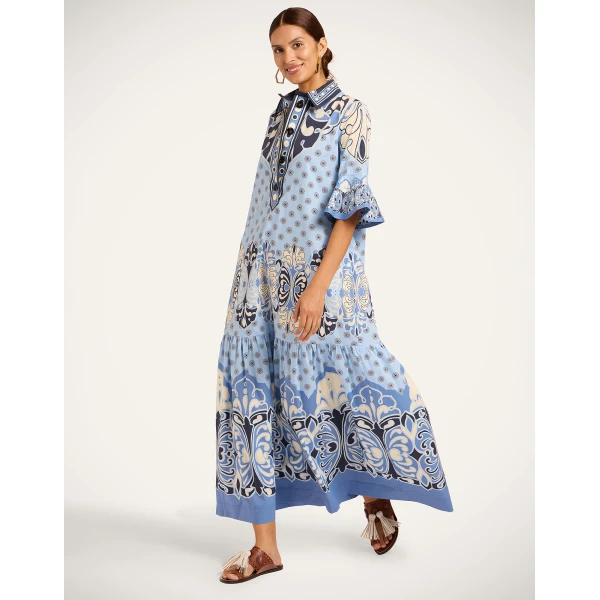 La Double J Artemis Dress in Cocoon Placée Blue, view 5