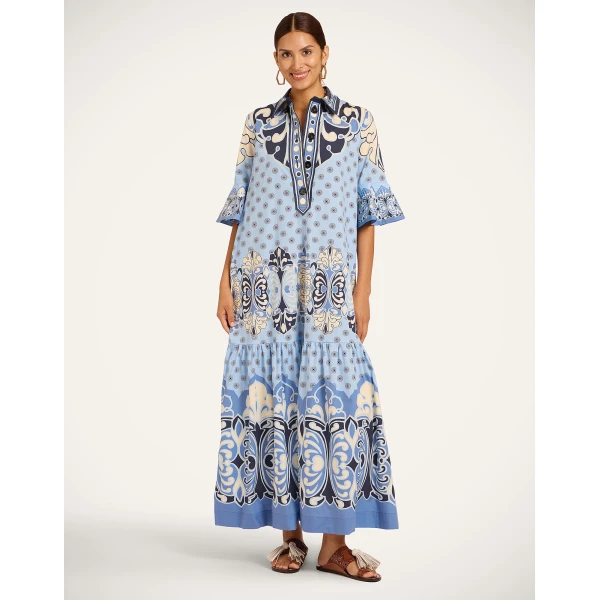 La Double J Artemis Dress in Cocoon Placée Blue, view 6