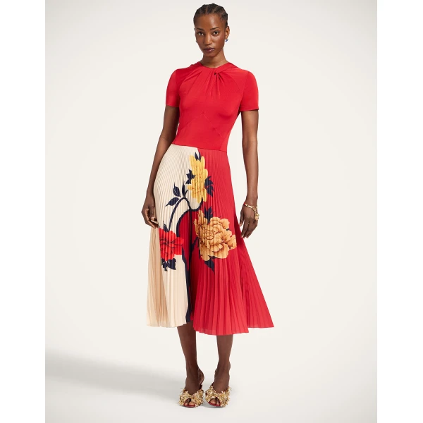 La Double J Chignon Dress in Queen Peony Placée Red, view 2