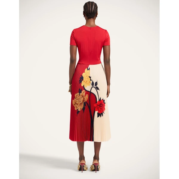 La Double J Chignon Dress in Queen Peony Placée Red, view 3
