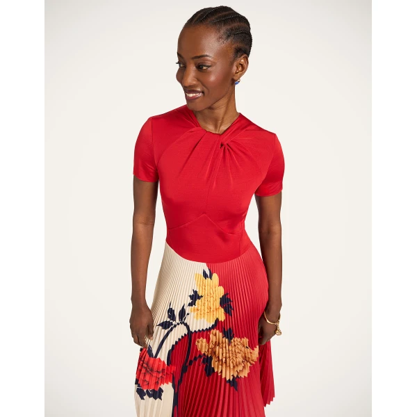 La Double J Chignon Dress in Queen Peony Placée Red, view 4