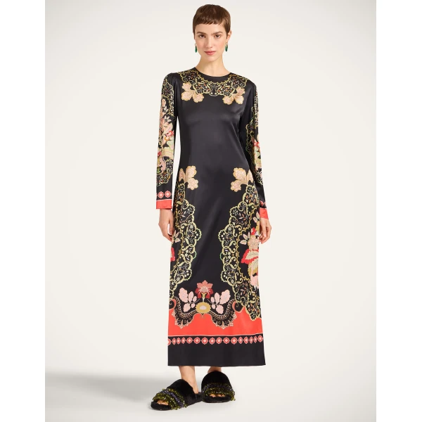 La Double J Clingy Swing in Cornucopia Placée Black Dress, view 2