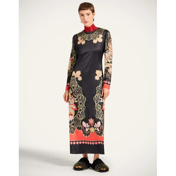 La Double J Clingy Swing in Cornucopia Placée Black Dress, view 4