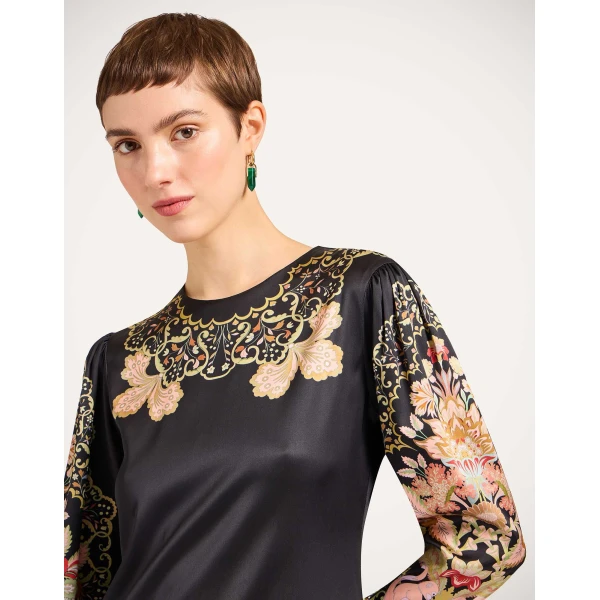 La Double J Clingy Swing in Cornucopia Placée Black Dress, view 6
