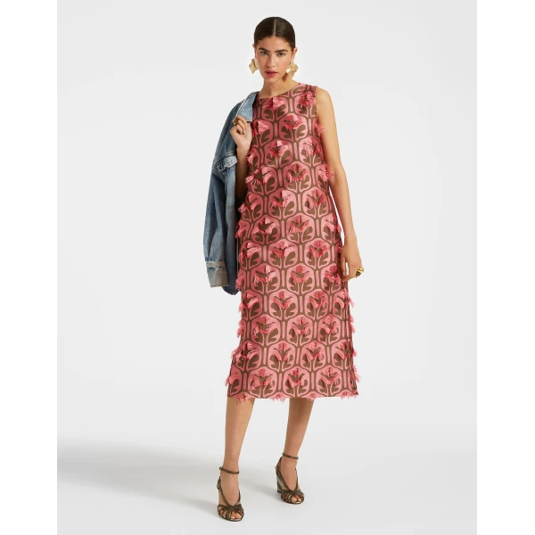 La Double J Column Dress in Grove Kaki/Pink, view 2