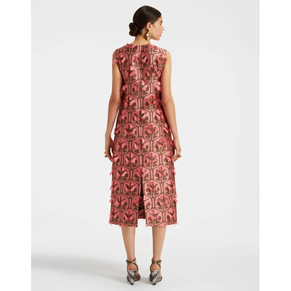La Double J Column Dress in Grove Kaki/Pink, view 3