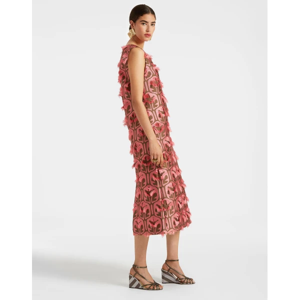 La Double J Column Dress in Grove Kaki/Pink, view 4