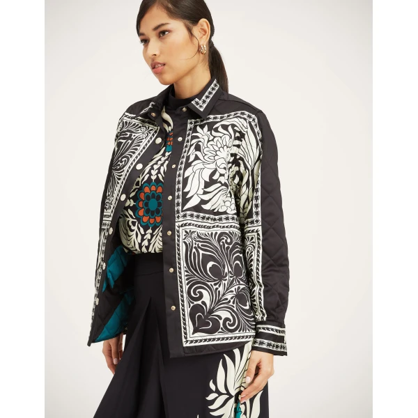 La Double J Iris Shirt Jacket in Mix Tiles Placée Black, view 4