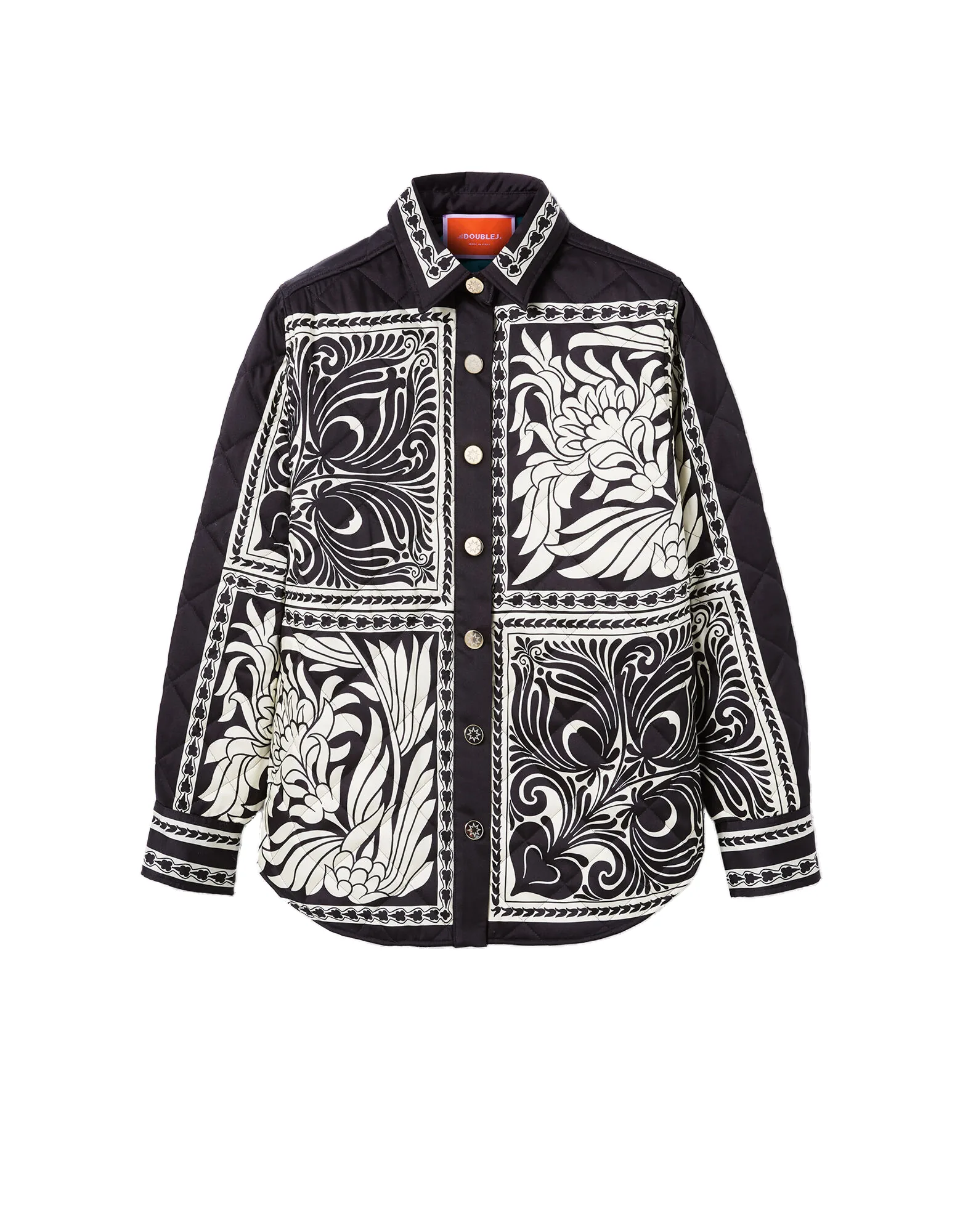 La DoubleJ Iris Shirt Jacket in Mix Tiles Placée Black - Jackets - Milanese Maximalist Fashion at Luxury Shoes La Double J Iris Shirt Jacket in Mix Tiles Placée Black
