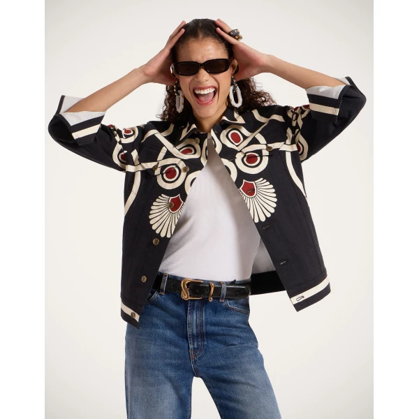 La Double J JJ Jean Jacket in Medallion Placée Black, view 2
