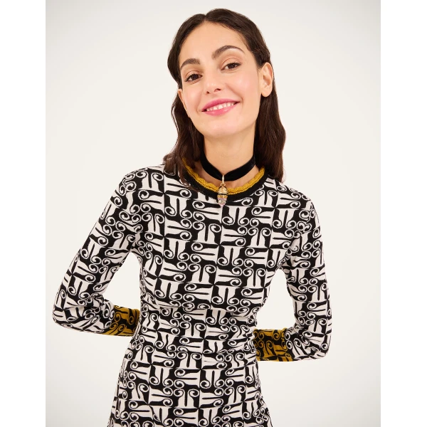 La Double J Knit Swing Dress in Black & White, view 4