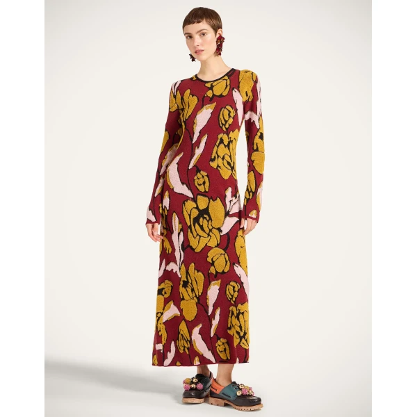 La Double J Knit Swing Dress in Multicolor Burgundy, view 2
