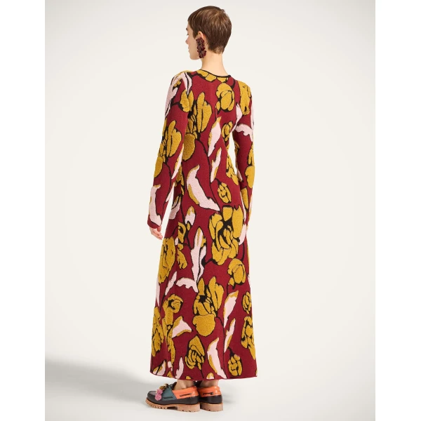 La Double J Knit Swing Dress in Multicolor Burgundy, view 3