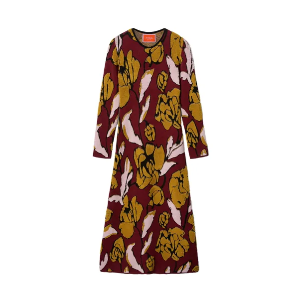 La Double J Knit Swing Dress in Multicolor Burgundy