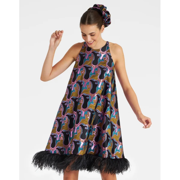 La Double J La Fenice Mini Dress in Spritz Blue Petrol, view 2